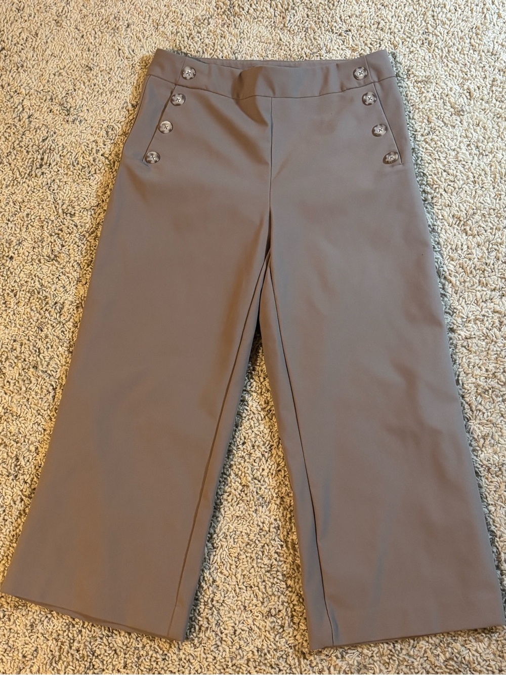 High-Rise Taupe Wide-Leg Stretchy Button Trousers